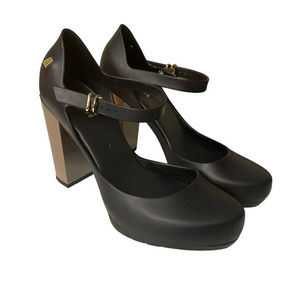 Melissa | Kristen Black Mary Jane Pumps Gold Heel Size 37/6